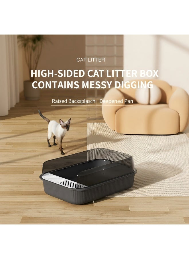 EPET Cat Litter Box with Anti-Scatter Fence Design - Easy Clean Plastic Kitty Toilet (Grey) - Image 3